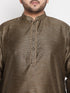 Vastramay Men's Plus Size Black Woven Kurta And Rose Gold Dhoti Set